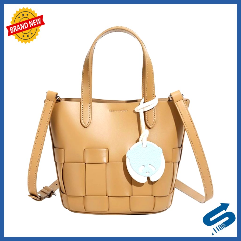 Genuine Leather Woven Top-Handle Crossbody Bucket Bag For Daily Commute
